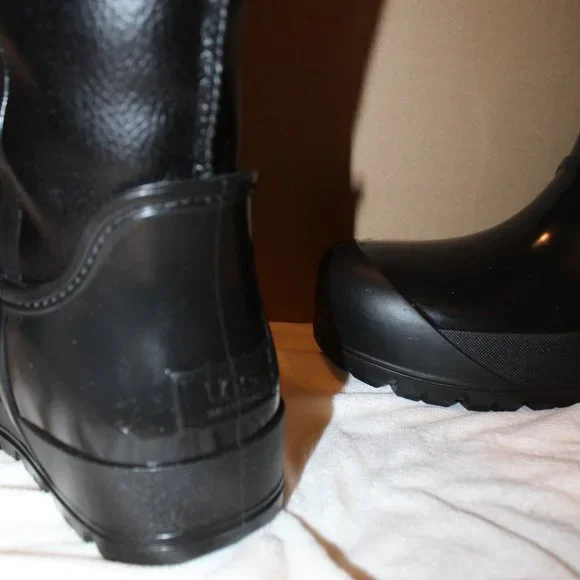 NIB UGG RAINCLOUD TALL LEATHER SHEARLING LINED‎ WINTER RAIN BOOTS BLACK - Picture 6 of 7